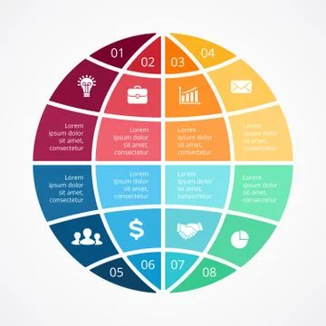 Vector circle globus infographic, cycle diagram, global nerwork graph, world Stock Illustration