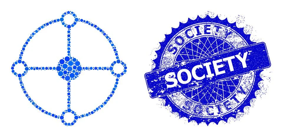 Vector Circle Grid Node Collage of Dots and Scratched Society Seal Stock Illustration