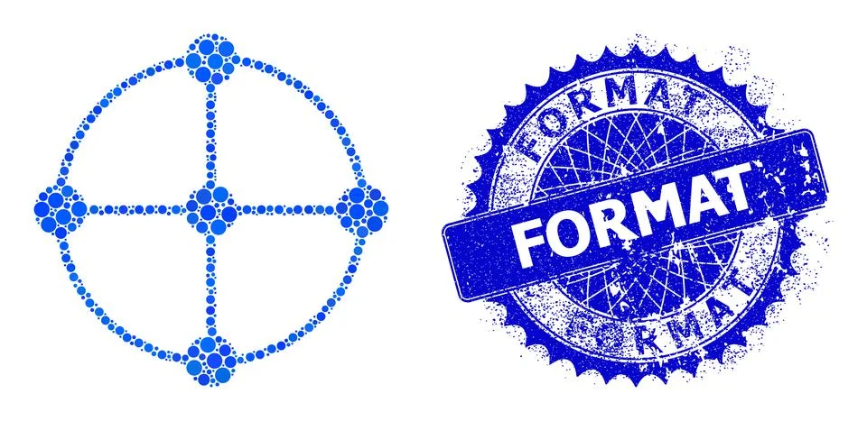 Vector Circle Grid Nodes Mosaic of Dots and Textured Format Seal 库存插图