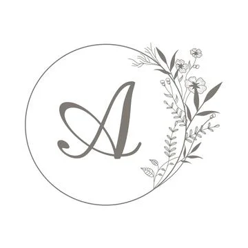 Vector Circle hand drawn floral logo template in an elegant and minimal illus Stock Illustration