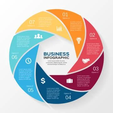 Vector circle infographic diagram 7 options Illustrazione stock