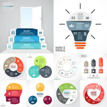Vector circle infographic set. Business diagrams, arrows graphs, startup logo Stock Illustration