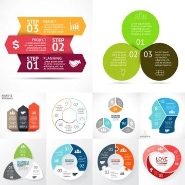 Vector circle infographic set. Business diagrams, arrows graphs, startup logo Stock Illustration