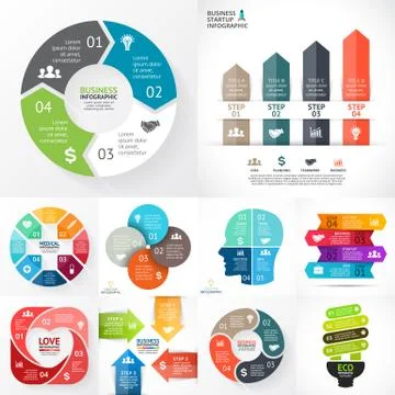 Vector circle infographic set. Business diagrams, arrows graphs, startup logo Stock Illustration
