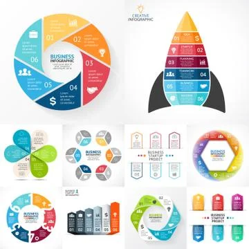 Vector circle infographic set. Business diagrams, arrows graphs, linear Stock Illustration