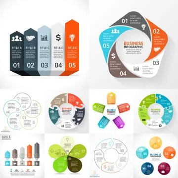 Vector circle infographic set. Business diagrams, arrows graphs, linear Stock Illustration