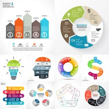 Vector circle infographic set. Business diagrams, arrows graphs, linear Stock Illustration