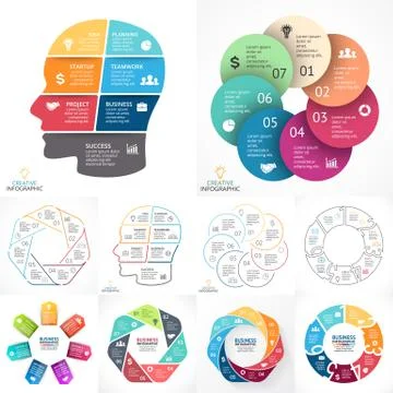 Vector circle infographic set. Business diagrams, arrows graphs, linear Stock Illustration