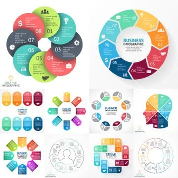 Vector circle infographic set. Business diagrams, arrows graphs, linear Stock Illustration