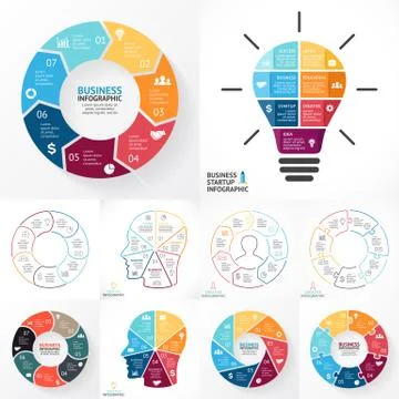 Vector circle infographic set. Business diagrams, arrows graphs, linear Stock Illustration