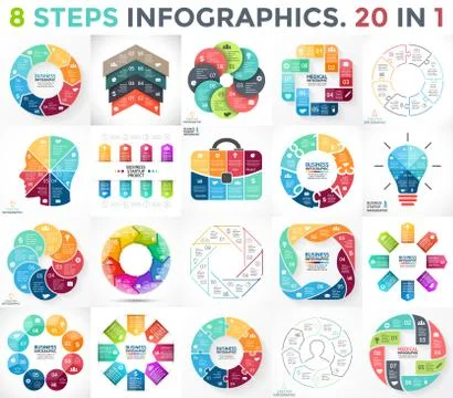 Vector circle infographics set. Business diagrams, arrows graphs, startup logo Stock Illustration