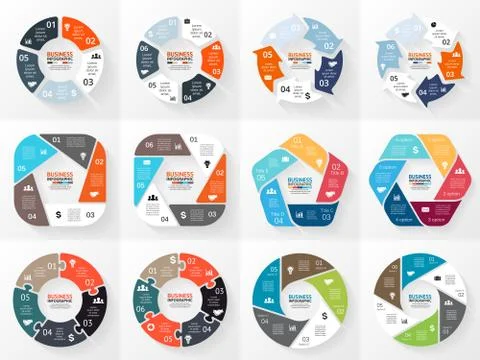 Vector circle infographics set. Template for cycle diagram, graph, presentation Stock Illustration