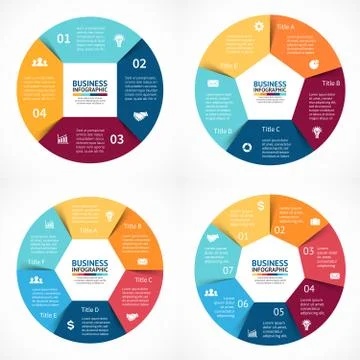 Vector circle infographics set. Template for cycle diagram, graph, presentation Stock Illustration