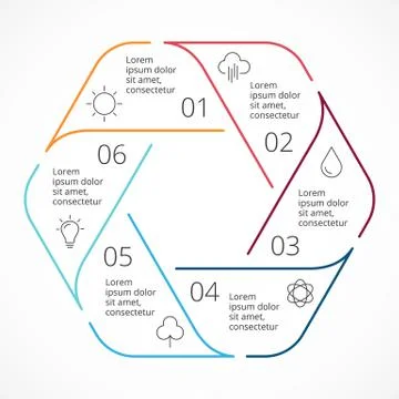 Vector circle linear arrows infographic, hexagon diagram, graph, flat minimal Stock Illustration