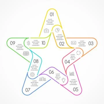 Vector circle linear color star symbol infographic. Template for cycle diagram Stock Illustration