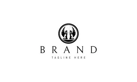 Vector circle logo on which an abstract image of angels. Stock Illustration