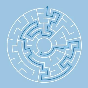 Vector circle maze isolated on blue background Stock Illustration