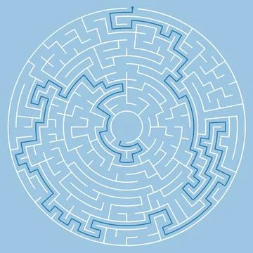 Vector circle maze isolated on blue background Stock Illustration