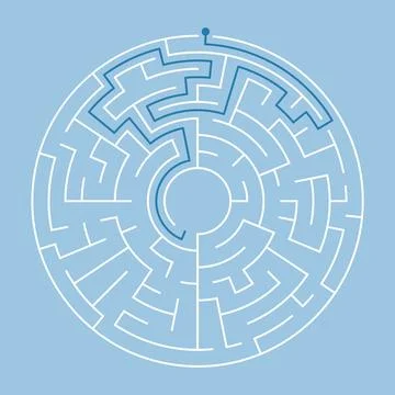 Vector circle maze isolated on blue background Stock Illustration