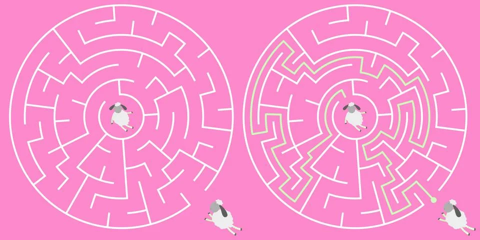 Vector circle maze isolated on pink background Stock Illustration