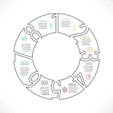 Vector circle numbers linear infographic, cycle diagram, graph, presentation Stock Illustration