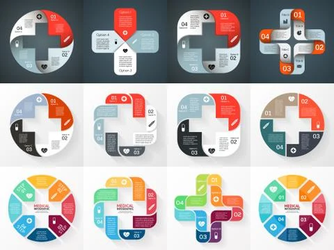 Vector circle plus sign infographics set. Template for diagram, graph Illustrazione stock