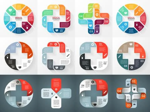 Vector circle plus sign infographics set. Template for diagram, graph Stock Illustration