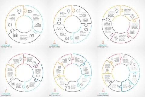 Vector circle puzzle arrows infographic, cycle diagram, linear graph Stock Illustration