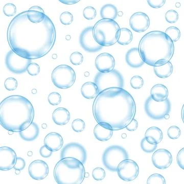 Vector Circle Soap Bubbles Pattern on White Background. Seamless Texture Stock Illustration