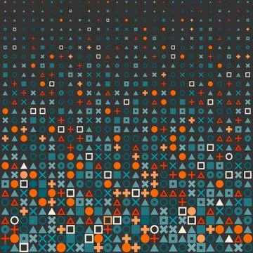 Vector Circle Square Cross Shapes Halftone Grid Pattern In Red Orange and Blue Stock Illustration