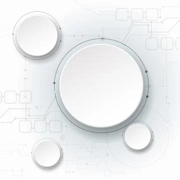 Vector circuit board with Blank white 3d paper circle label Stock Illustration