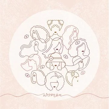 Vector circular concept of modern linear style women silhouettes. Stock Illustration