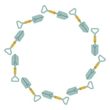 Vector circular frame made of garden shovels. Minimal flat illustration Stock Illustration