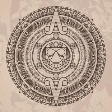 Vector circular pattern in the style of the Aztec calendar stone Illustrazione stock