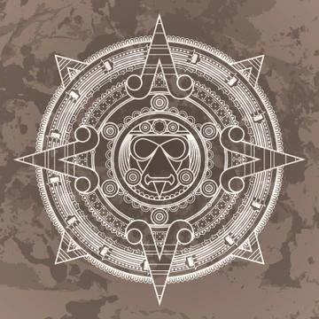 Vector circular pattern in the style of the Aztec calendar stone Illustrazione stock