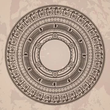 Vector circular pattern in the style of the Aztec calendar stone Illustrazione stock