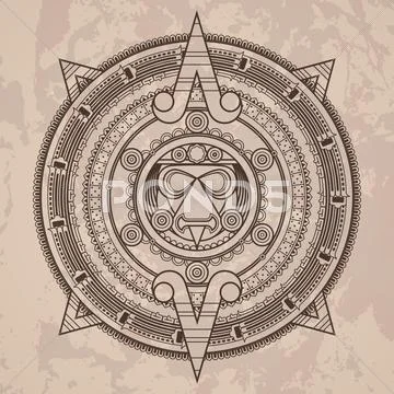 Vector circular pattern in the style of the Aztec calendar stone Stock Illustrationen