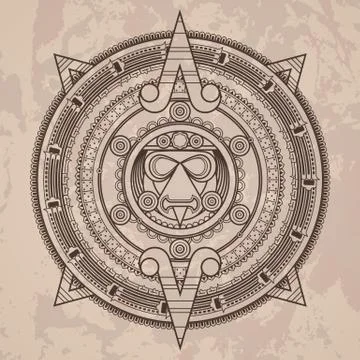 Vector circular pattern in the style of the Aztec calendar stone Illustrazione stock