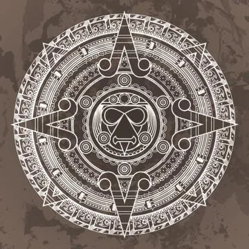 Vector circular pattern in the style of the Aztec calendar stone Illustrazione stock