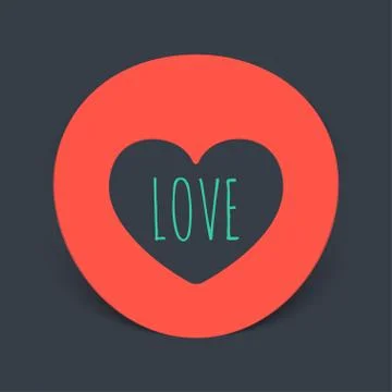Vector circular realistic sticker with the heart inside and the word - love Stock Illustration