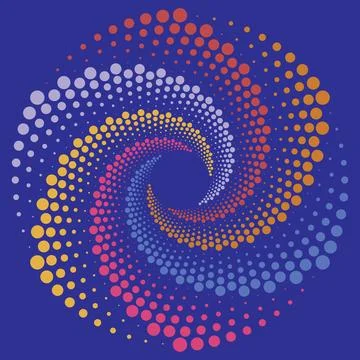 Vector circular swirling pattern of circles of different colors on a dark b.. Stock Illustration