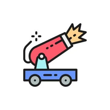 Vector circus cannon flat color line icon. Stock Illustration