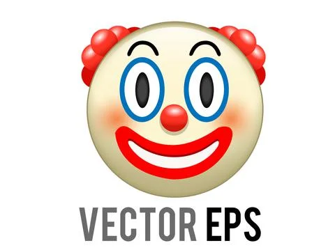 Vector circus or birthday clown icon with white face makeup, red nose, exagge Stock Illustration