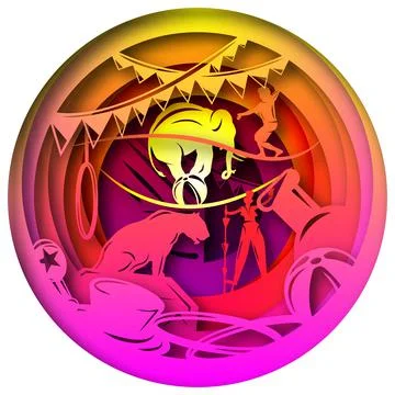 Vector circus in paper art style Stock Illustration