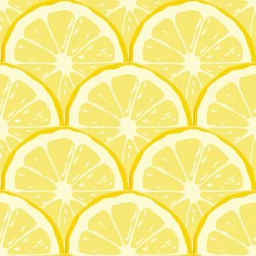 Vector Citrus Fruit Seamless Pattern with Yellow Lemon Round Pieces. Design 스톡 일러스트