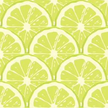 Vector Citrus Fruit Seamless Pattern with Green Lime Round Pieces. Design Stock Illustration