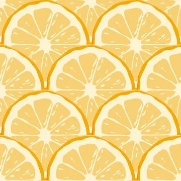 Vector Citrus Fruit Seamless Pattern with Round Mandarin, Orange, Grapefruit Stock Illustration