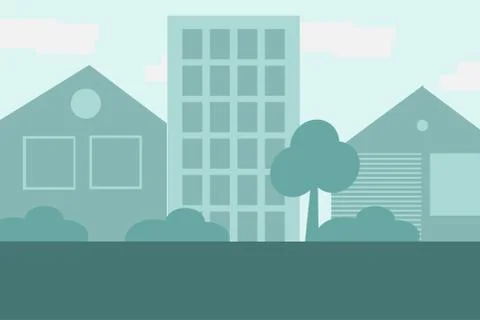 Vector city background in blue colors in flat style. Stock-Illustration