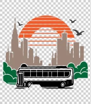 Vector city bus with the sun in the background Illustrazione stock
