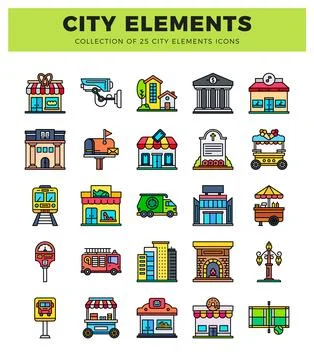 Vector City Elements Icons Collection 스톡 일러스트
